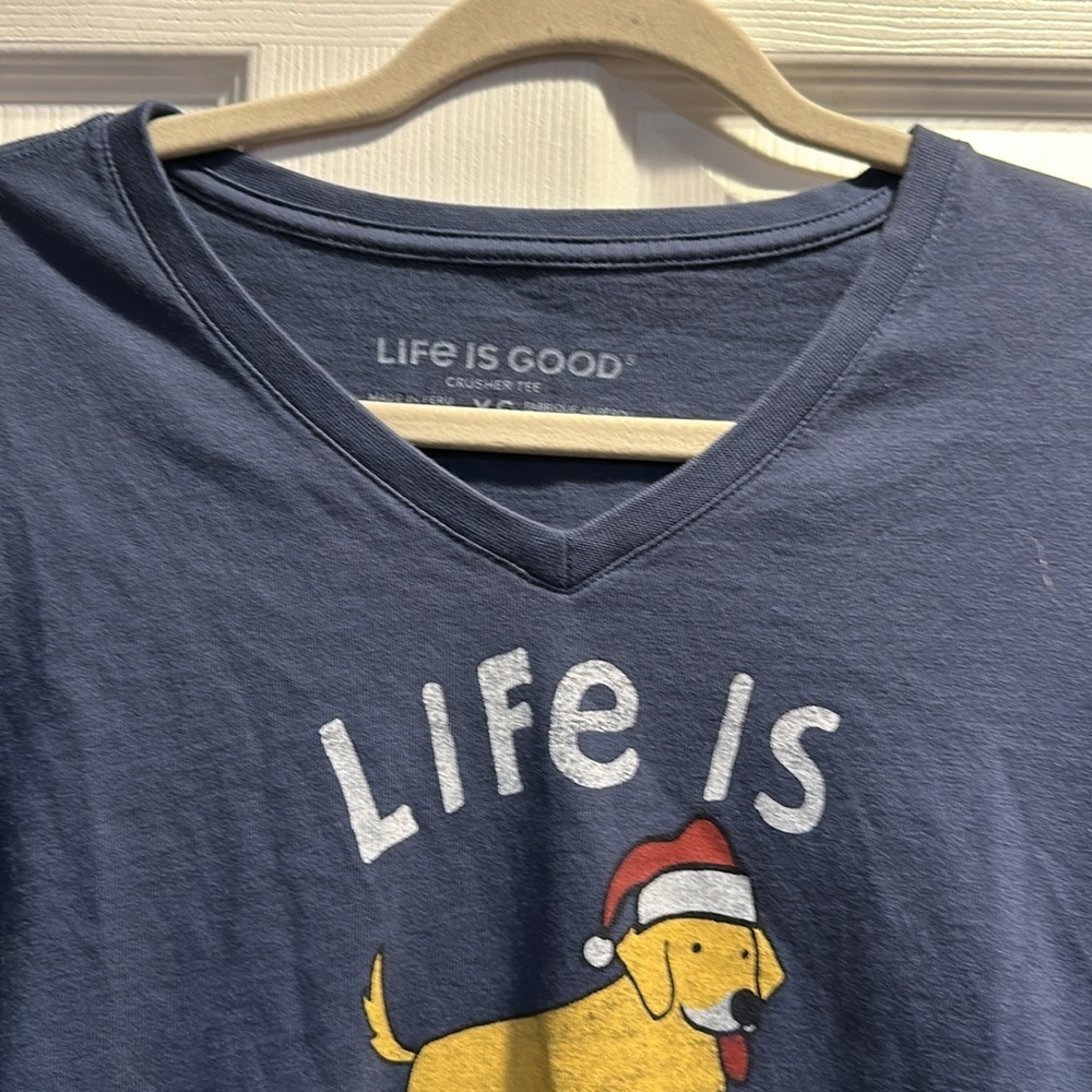Life is Good Golden Retriever Life Is Golden Christmas Santa Crusher Tee XS - Picture 3 of 6